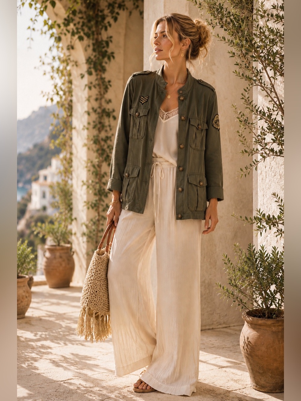 326. GUESS | Olive Green Military Utility Jacket | Cotton Field Coat | 19/27